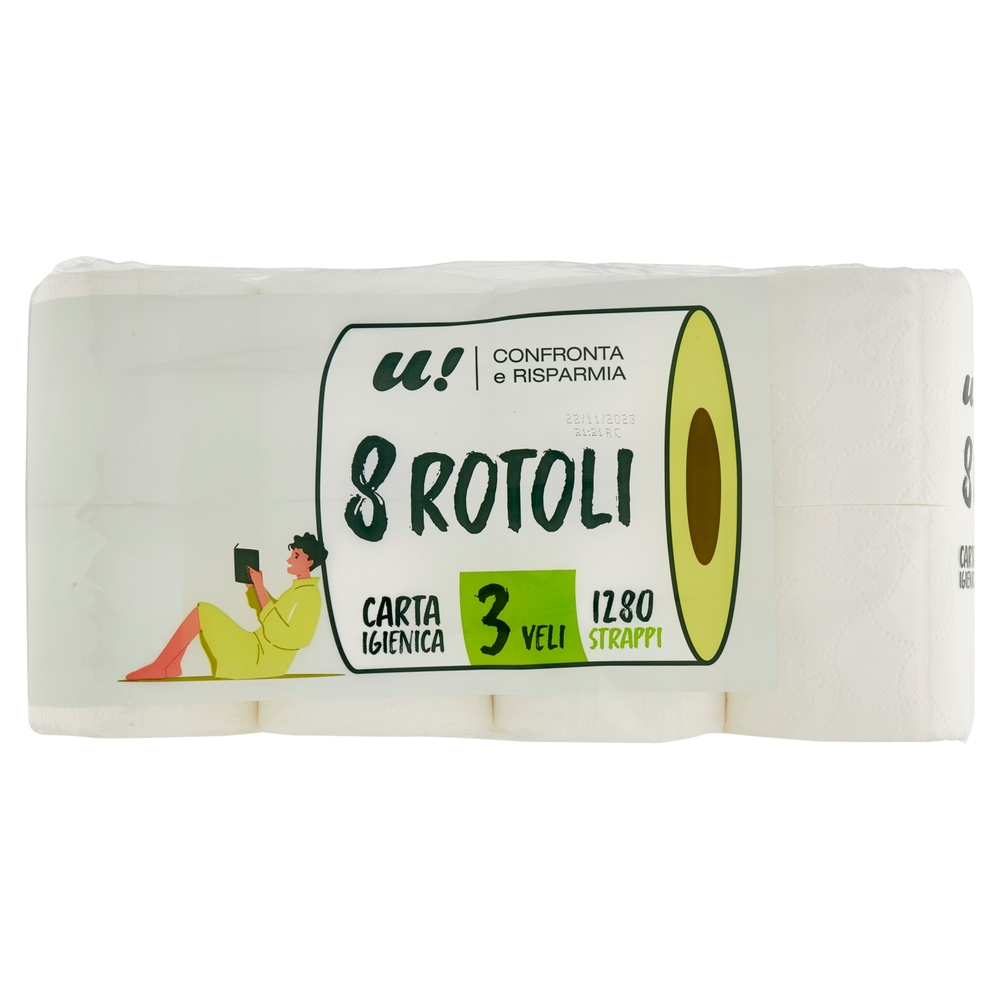 8 Rotoli Carta Igienica 3 Veli U! Confronta e Risparmia